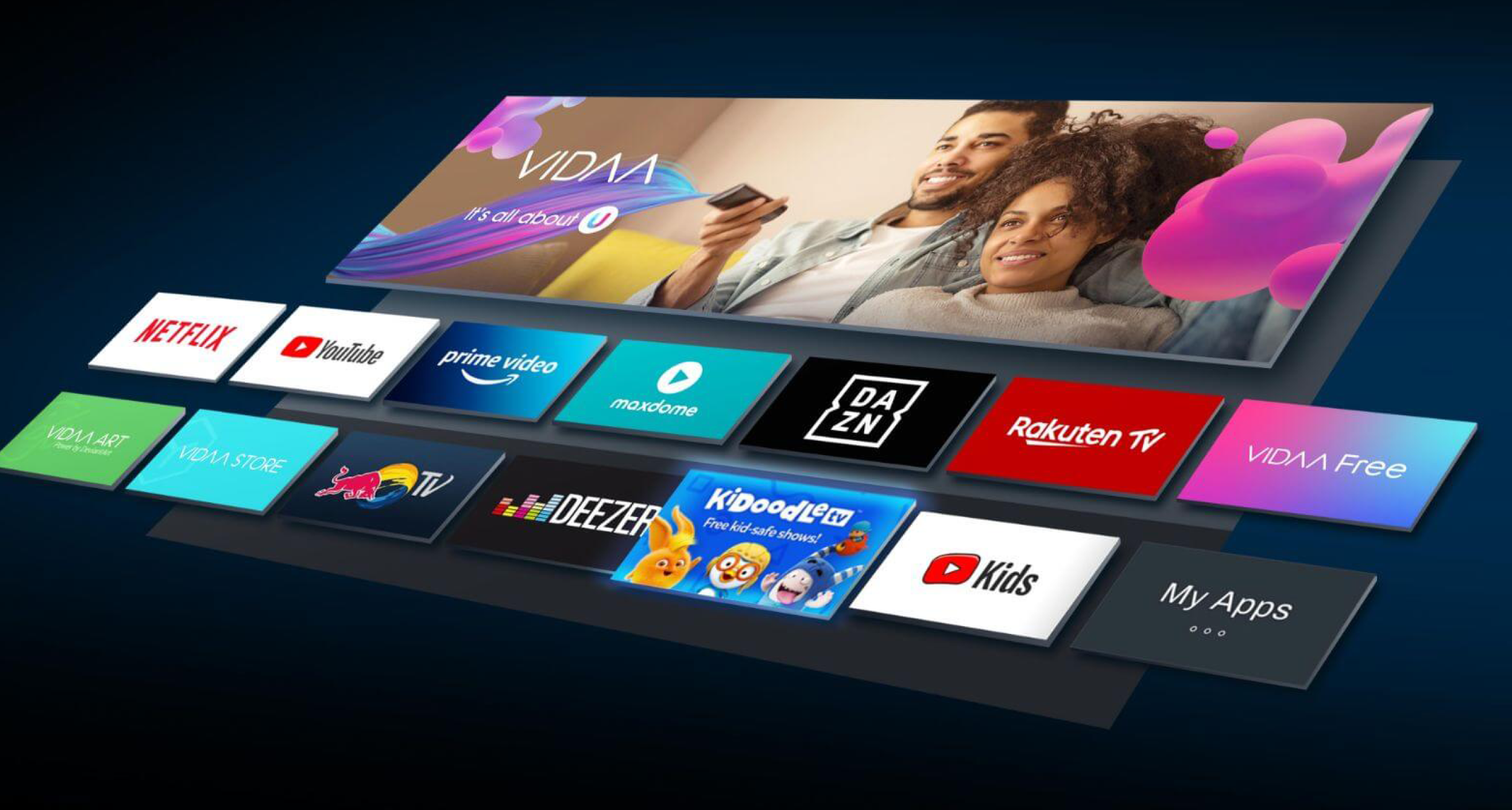 Graphic showing Hisense TV homescreen Graphic showing Hisense TV homescreen