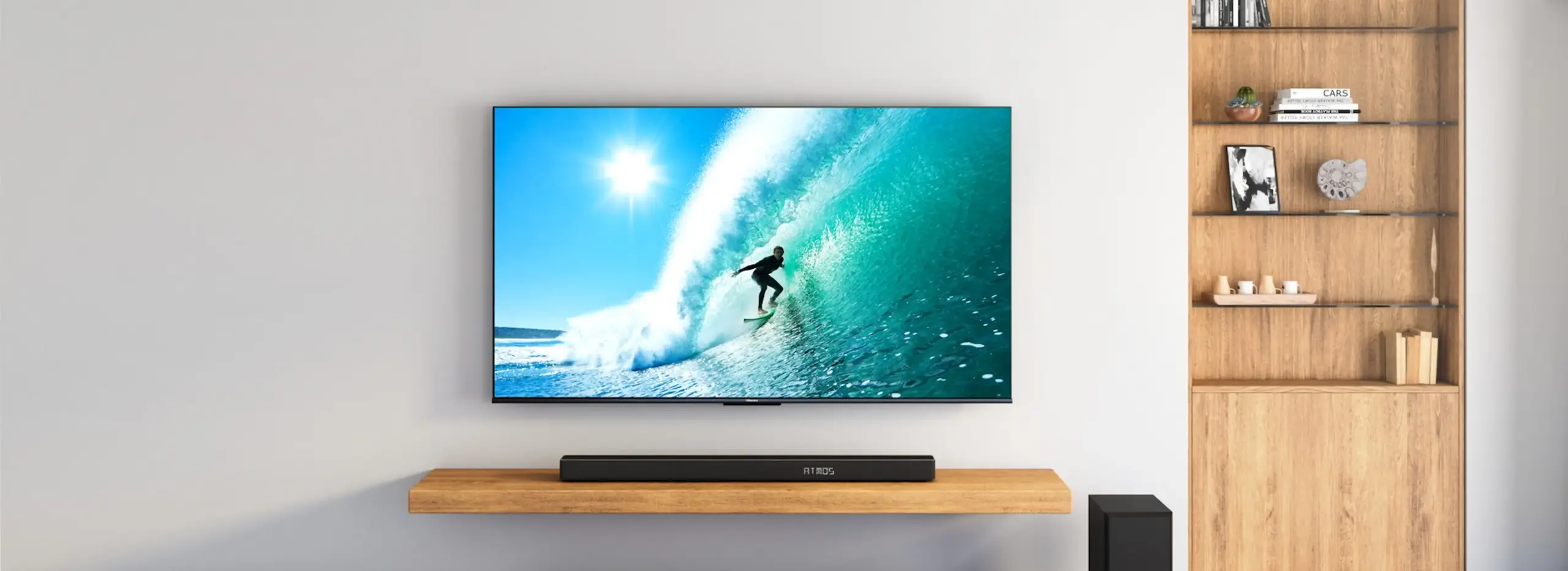 Hisense TV shown with soundbar Hisense TV shown with soundbar