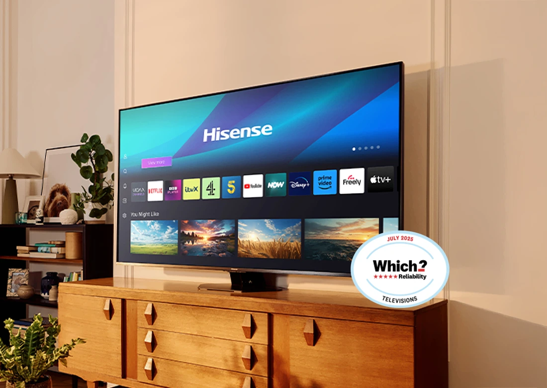 Banner showing Hisense TV on display cabinet with the Which? badge Banner showing Hisense TV on display cabinet with the Which? badge